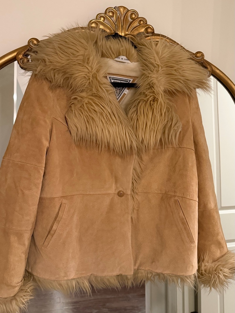 Suede Faux-Fur Trim Penny Lane/Afghan Jacket